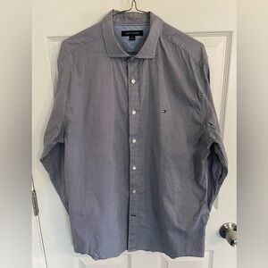 Tommy Hilfiger Men's Button Down Shirt- Navy White Pattern Large